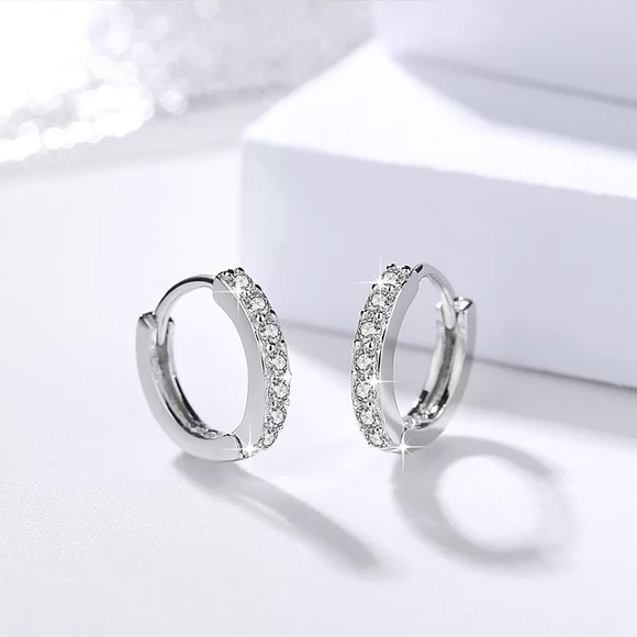 Silver CZ huggie earrings-SH004 Silver 11mm - Picture 6 of 6